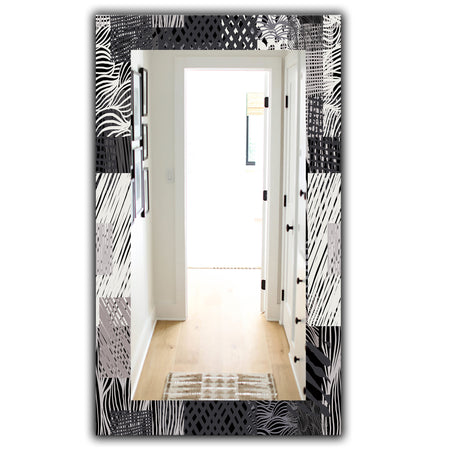 Handdrawn Vintage Lines In Shades Of Gray - Bohemian and Eclectic Mirror - Modern Wall Mirror
