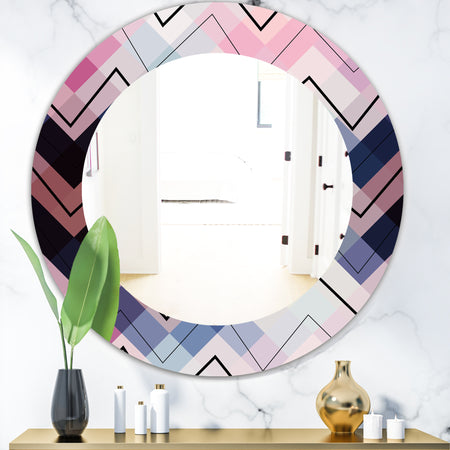 Geometric Chevron In Blue and Pink - Modern Mirror - Oval or Round Wall Mirror