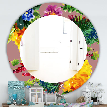 Flower With Little Red Berries - Traditional Mirror - Oval or Round Wall Mirror