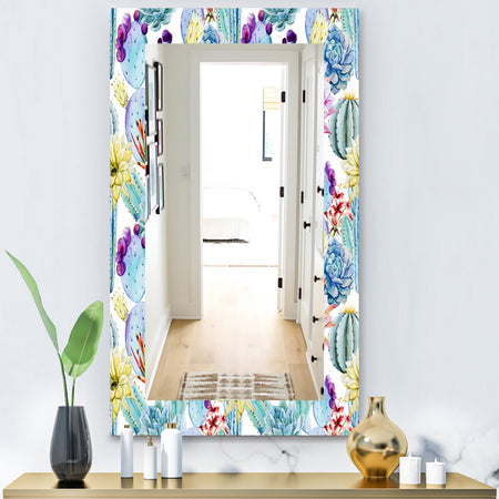 Blossoming Cactus With Tropical Flower - Bohemian and Eclectic Mirror - Vanity Mirror