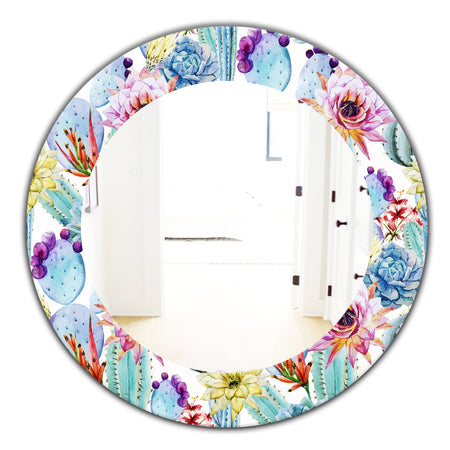 Blossoming Cactus With Tropical Flower - Bohemian and Eclectic Mirror - Oval or Round Wall Mirror