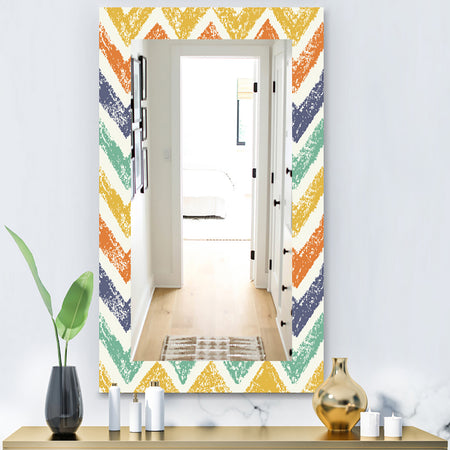 Retro Chevron In Orange Blue and Yellow - Bohemian and Eclectic Mirror - Frameless Modern Wall Mirror