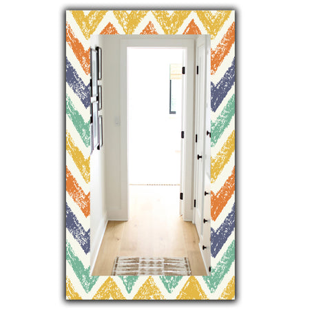 Retro Chevron In Orange Blue and Yellow - Bohemian and Eclectic Mirror - Frameless Modern Wall Mirror