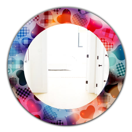 Floating Hearts With Squared Pattern - Modern Mirror - Oval or Round Wall Mirror