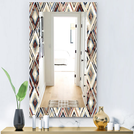Vintage Diamond Pattern In Blue and Brown - Bohemian and Eclectic Mirror - Modern Wall Mirror