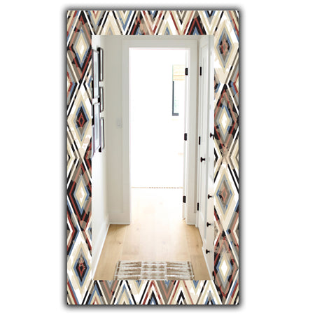 Vintage Diamond Pattern In Blue and Brown - Bohemian and Eclectic Mirror - Modern Wall Mirror