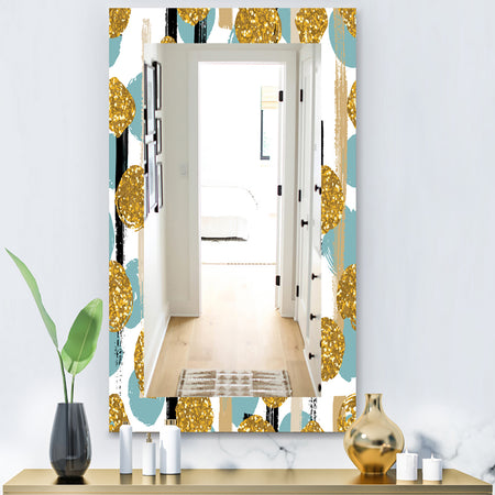 Hand Drawn Blue and Golden Glitter Circles - Modern Mirror - Vanity Mirror