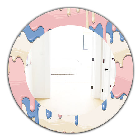 Pink Spheres 10 - Bohemian and Eclectic Mirror - Frameless Oval or Round Wall Mirror