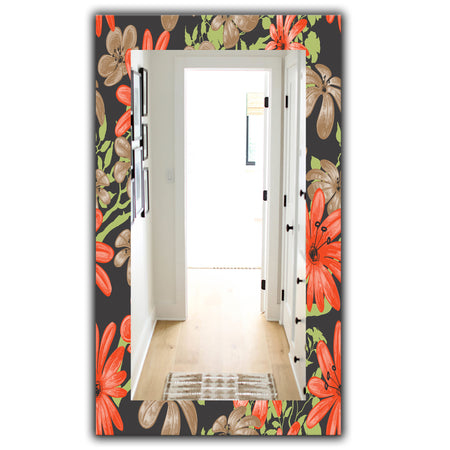 Red and Brown Flowers With Of Green Branches - Traditional Mirror - Frameless Wall Mirror