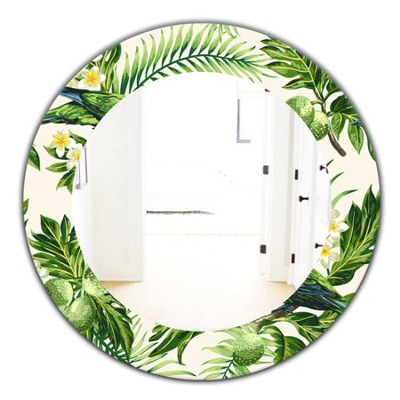Tropical Leaves Green - Bohemian and Eclectic Mirror - Oval or Round Wall Mirror