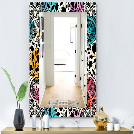 Black Floral With Pops Of Color - Modern Mirror - Vanity Mirror