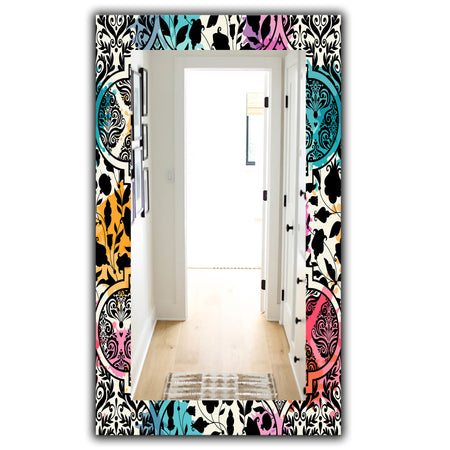 Black Floral With Pops Of Color - Modern Mirror - Vanity Mirror