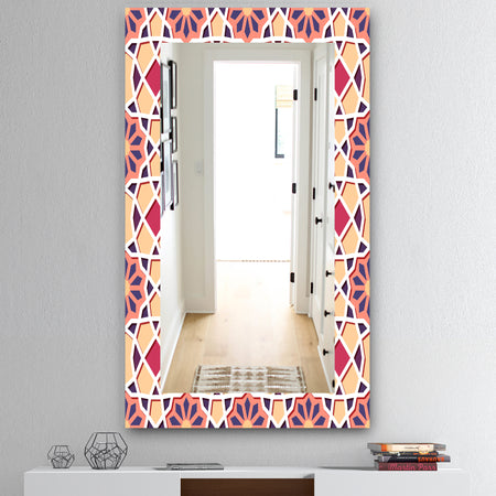 Pink Geometric Flower - Mid-Century Mirror - Frameless Vanity Mirror