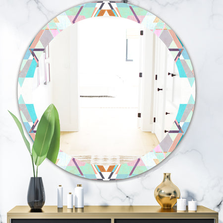 Pastel Triangles - Mid-Century Mirror - Oval or Round Vanity Mirror