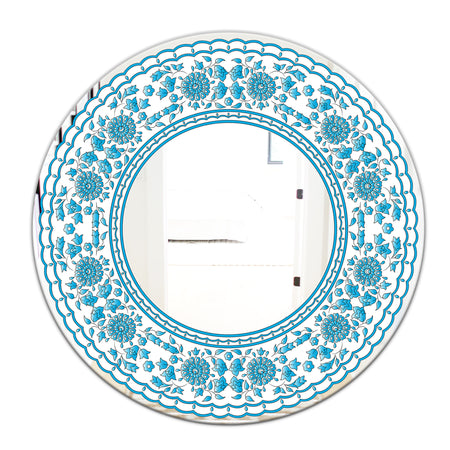Blue Traditional Flower Pattern - Cabin and Lodge Mirror - Oval or Round Wall Mirror