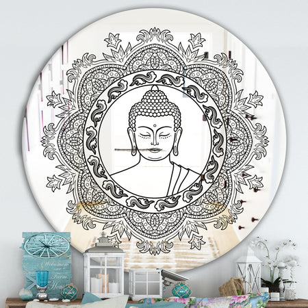Stenciled Buddha Mandala - Traditional Mirror - Round Wall Mirror