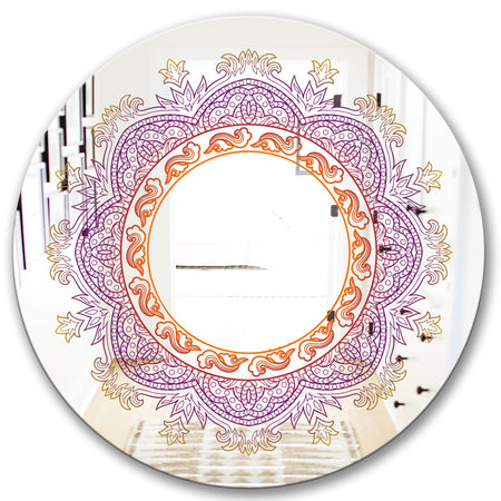 Purple and Orange Mandala - Traditional Mirror - Round Wall Mirror