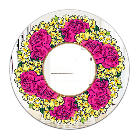 Purple and Yellow Flowers - Cabin and Lodge Mirror - Oval or Round Wall Mirror