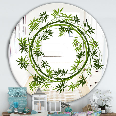 Circle Of Bamboo Plants - Cabin and Lodge Mirror - Oval or Round Decorative Mirror