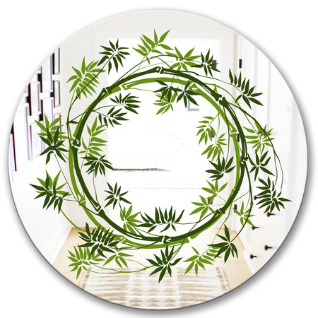 Circle Of Bamboo Plants - Cabin and Lodge Mirror - Oval or Round Decorative Mirror
