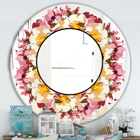 Beige and Purple Flowers - Cabin and Lodge Mirror - Oval or Round Wall Mirror