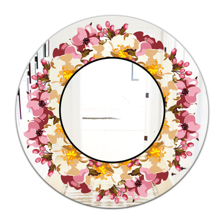 Beige and Purple Flowers - Cabin and Lodge Mirror - Oval or Round Wall Mirror