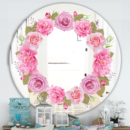Baby Pink Flowers - Cabin and Lodge Mirror - Oval or Round Wall Mirror