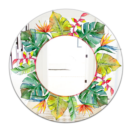 Tropical HawaII Leaves In A Watercolor Style. - Cabin and Lodge Mirror - Oval or Round Decorative Mirror