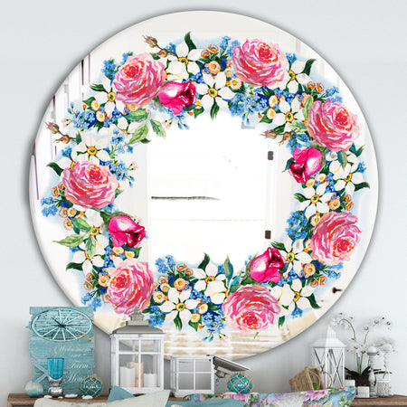 Watercolor Roses - Cabin and Lodge Mirror - Oval or Round Vanity Mirror