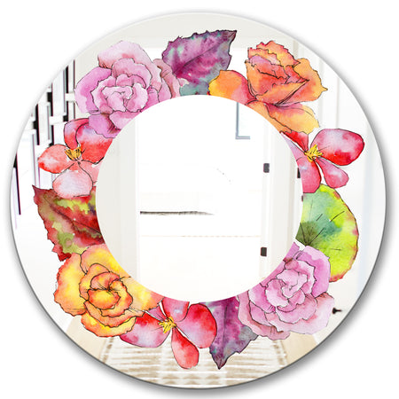 Wildflower In A Watercolor Style. - Farmhouse Mirror - Oval or Round Vanity Mirror