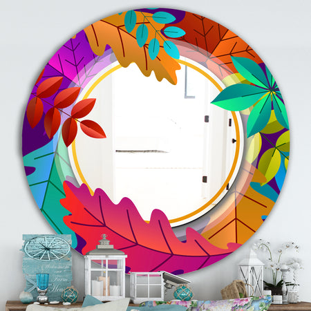 Autumn With Round and Leaves - Farmhouse Mirror - Oval or Round Wall Mirror