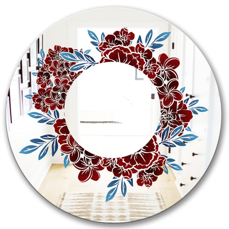 Monochrome Floral Elements - Traditional Mirror - Oval or Round Wall Mirror