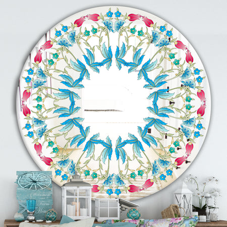 Ottoman Blue Flower Wreath - Farmhouse Mirror - Oval or Round Decorative Mirror