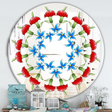 Ottoman Red Flower Garland - Farmhouse Mirror - Oval or Round Decorative Mirror