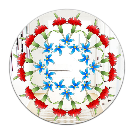 Ottoman Red Flower Garland - Farmhouse Mirror - Oval or Round Decorative Mirror