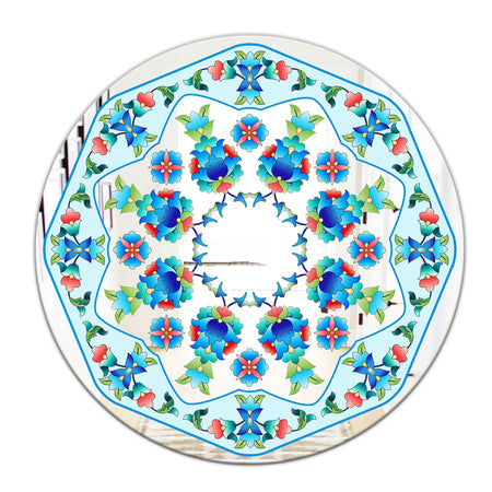 Ottoman Blue Flower Crown - Farmhouse Mirror - Oval or Round Decorative Mirror