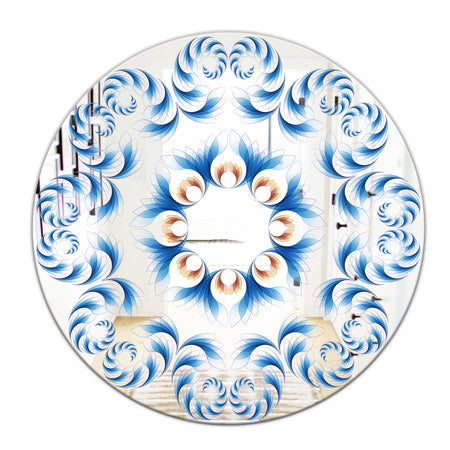 Blue Vision Flower Waves - Mid-Century Mirror - Oval or Round Wall Mirror