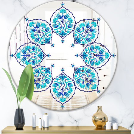 Blue Leaves - Bohemian and Eclectic Mirror - Oval or Round Wall Mirror