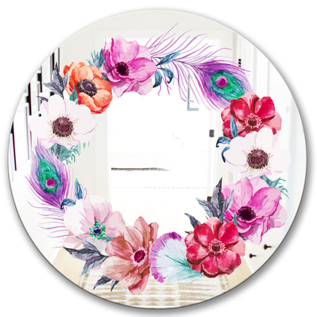 Pastel Flower Wreath - Cabin and Lodge Mirror - Oval or Round Vanity Mirror