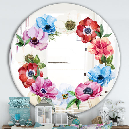 Pastel Flower Wreath 2 - Cabin and Lodge Mirror - Oval or Round Vanity Mirror