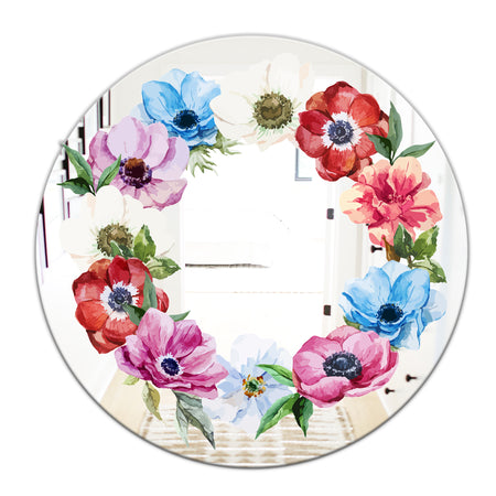 Pastel Flower Wreath 2 - Cabin and Lodge Mirror - Oval or Round Vanity Mirror