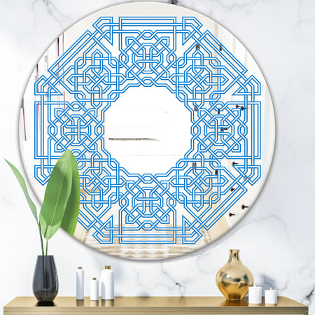 Blue Maze Shape - Mid-Century Mirror - Oval or Round Wall Mirror