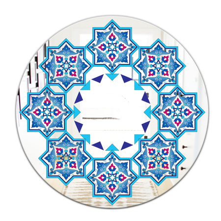 Blue Stars In Stars - Mid-Century Mirror - Oval or Round Wall Mirror