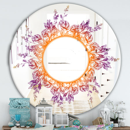 Purple and Orange Leaves - Farmhouse Mirror - Frameless Round Oval Wall Mirror