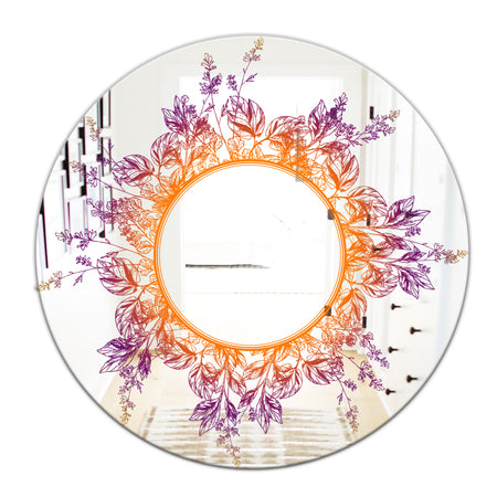 Purple and Orange Leaves - Farmhouse Mirror - Frameless Round Oval Wall Mirror