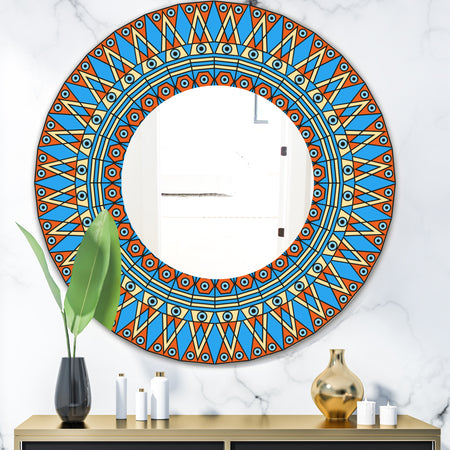 Orange and Blue Pattern - Mid-Century Mirror - Oval or Round Decorative Mirror