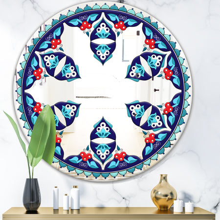 Blue and Red Pattern - Bohemian and Eclectic Mirror - Oval or Round Wall Mirror