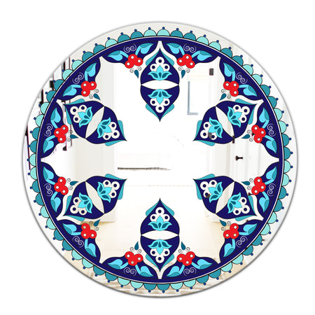 Blue and Red Pattern - Bohemian and Eclectic Mirror - Oval or Round Wall Mirror