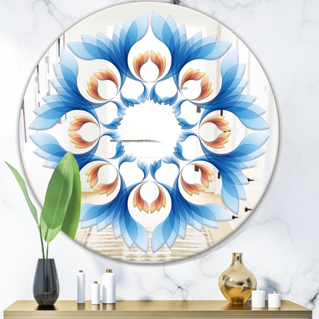 Blue Growing Flowers - Mid-Century Mirror - Oval or Round Wall Mirror