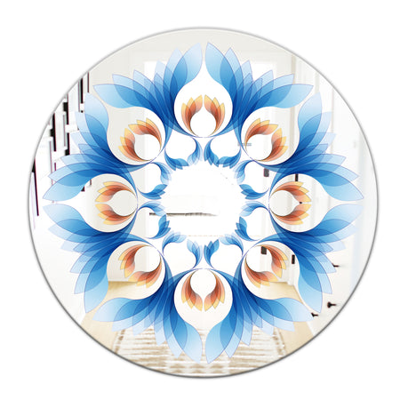 Blue Growing Flowers - Mid-Century Mirror - Oval or Round Wall Mirror